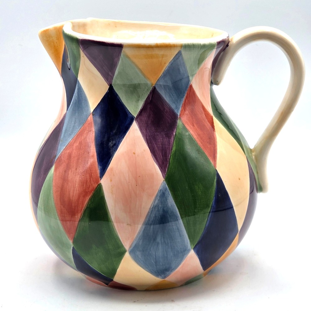 Tabletops Unlimited Carnival Harlequin Hand Painted Pitcher RETRO Discontinued